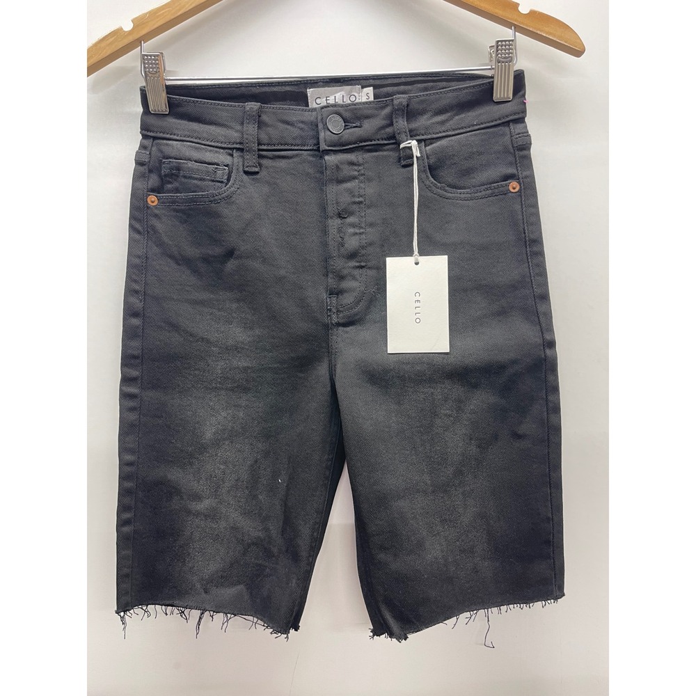 Cello Womens High Rise Bermuda Denim Shorts Black Frayed Hem Size S NWT